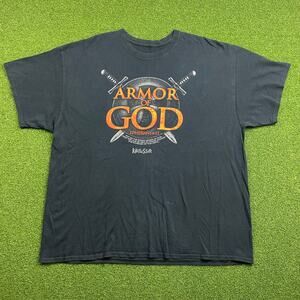 Y2K Armor of God Graphic Tee Kerusso Black Streetwear Christian Faded T Sz XL